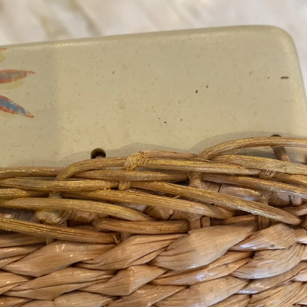 Vintage Floral & Rattan Kleenex Holder